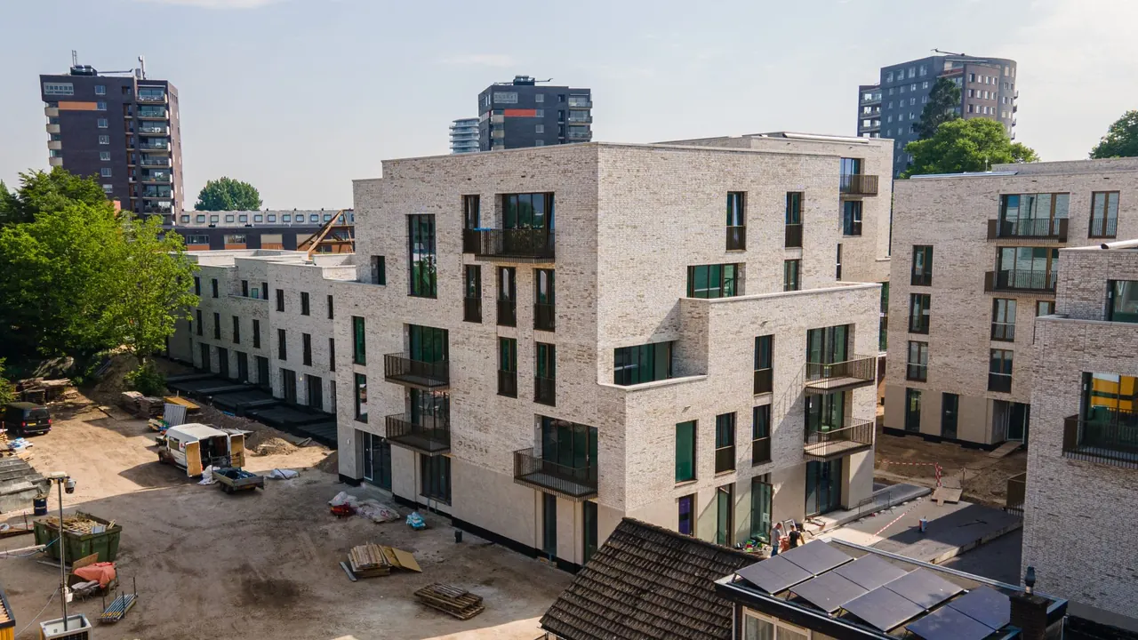 Luchtfoto van het nieuwbouwproject bij de Boterfabriek in Nijmegen